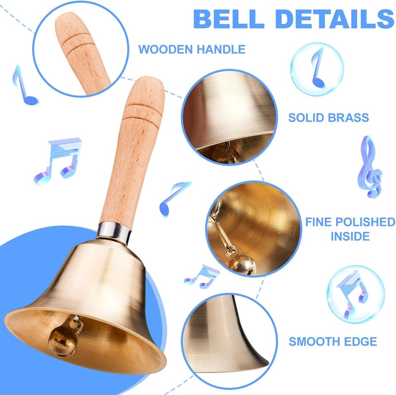 TIPTAP Loud Solid Brass Handbell, 3.15IN Hand Call Bell with Wooden Handle, Ringing Bells for Wedding, Animal Training,Dinner, Meditation, Musical Teaching, Service and More - Image 3